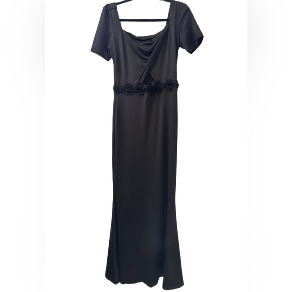 BEBE Maxi Long Jet Black Gown Short Sleeves Size M - Picture 1 of 13